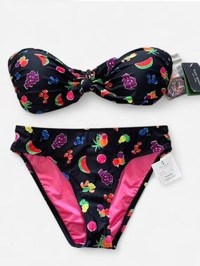 Kate Spade Fruits Bandeau Bikini Top & High Cut Bottom Swimsuit Set Womens M New
